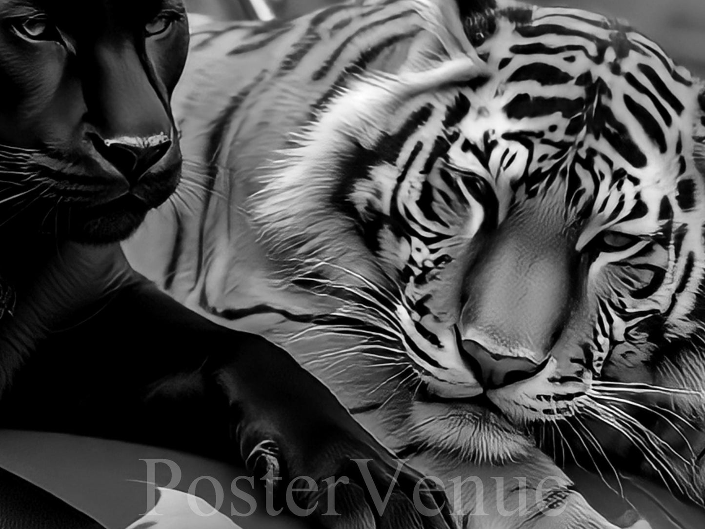 panther and tiger on retro car poster vintage wall art luxury fashion poster vintage tiger and panther black and white digital download printable wall art poster, digital download