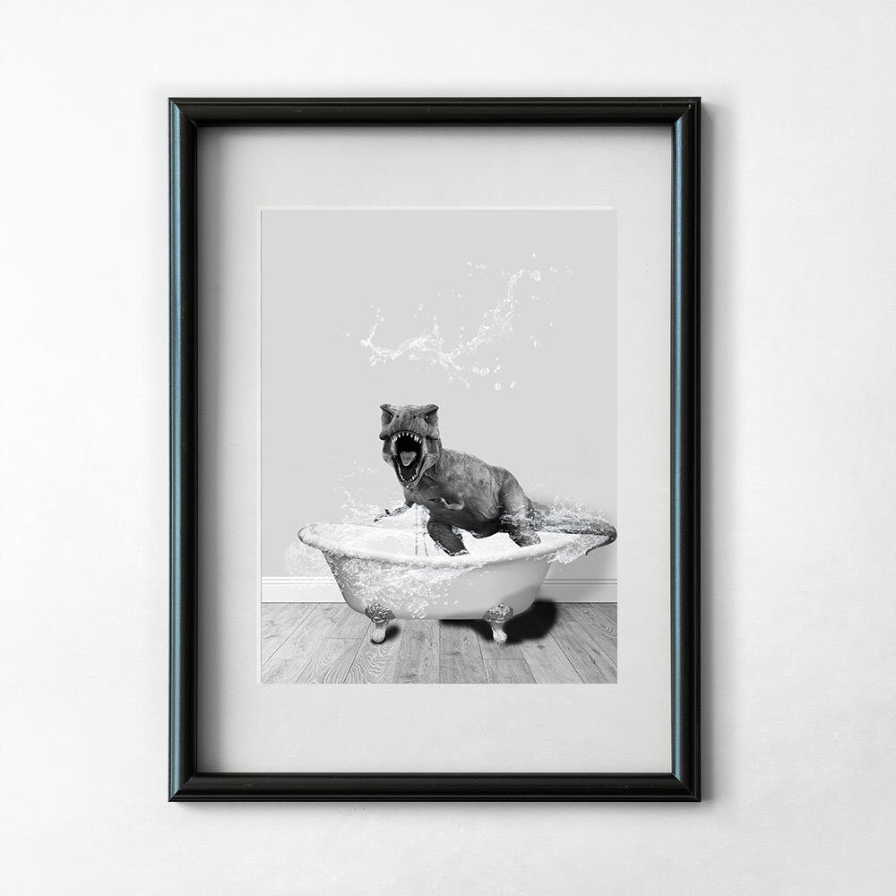 dinosaur in bathroom printable bathroom wall art dinosaur wall art animal print dinosaur photo kids bathroom decor bathroom art print printable wall art poster, digital download