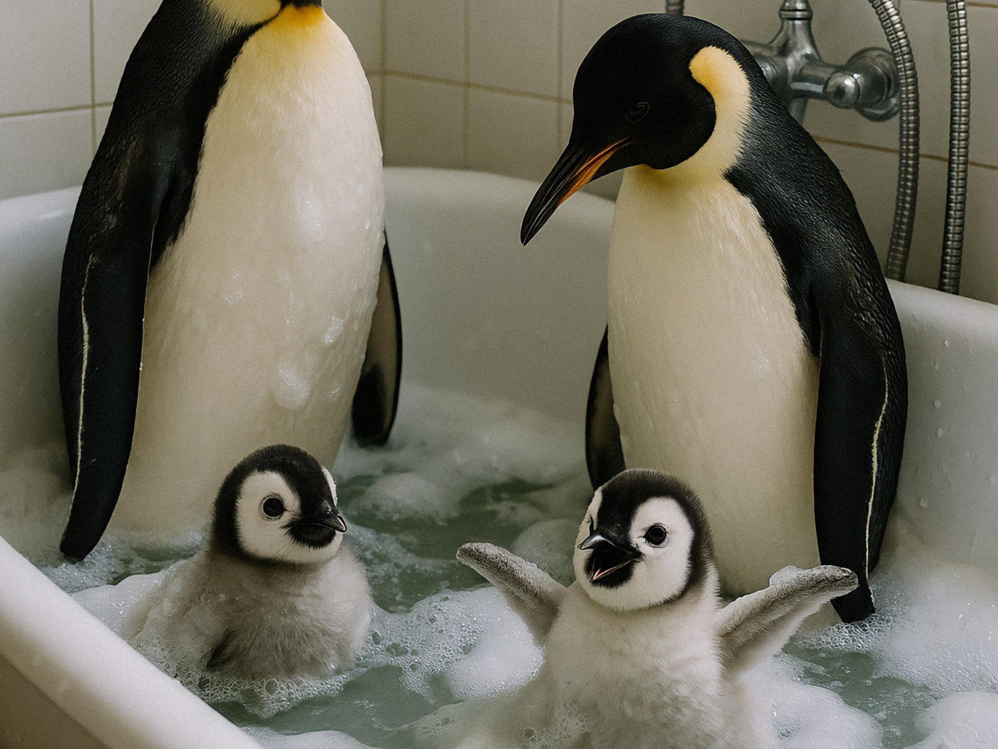 Penguins in Bathtub Print, Funny Bathroom Wall Art, Kids Bathroom Decor, Printable Bathroom Wall Art, Digital Download, Funny Animal Print