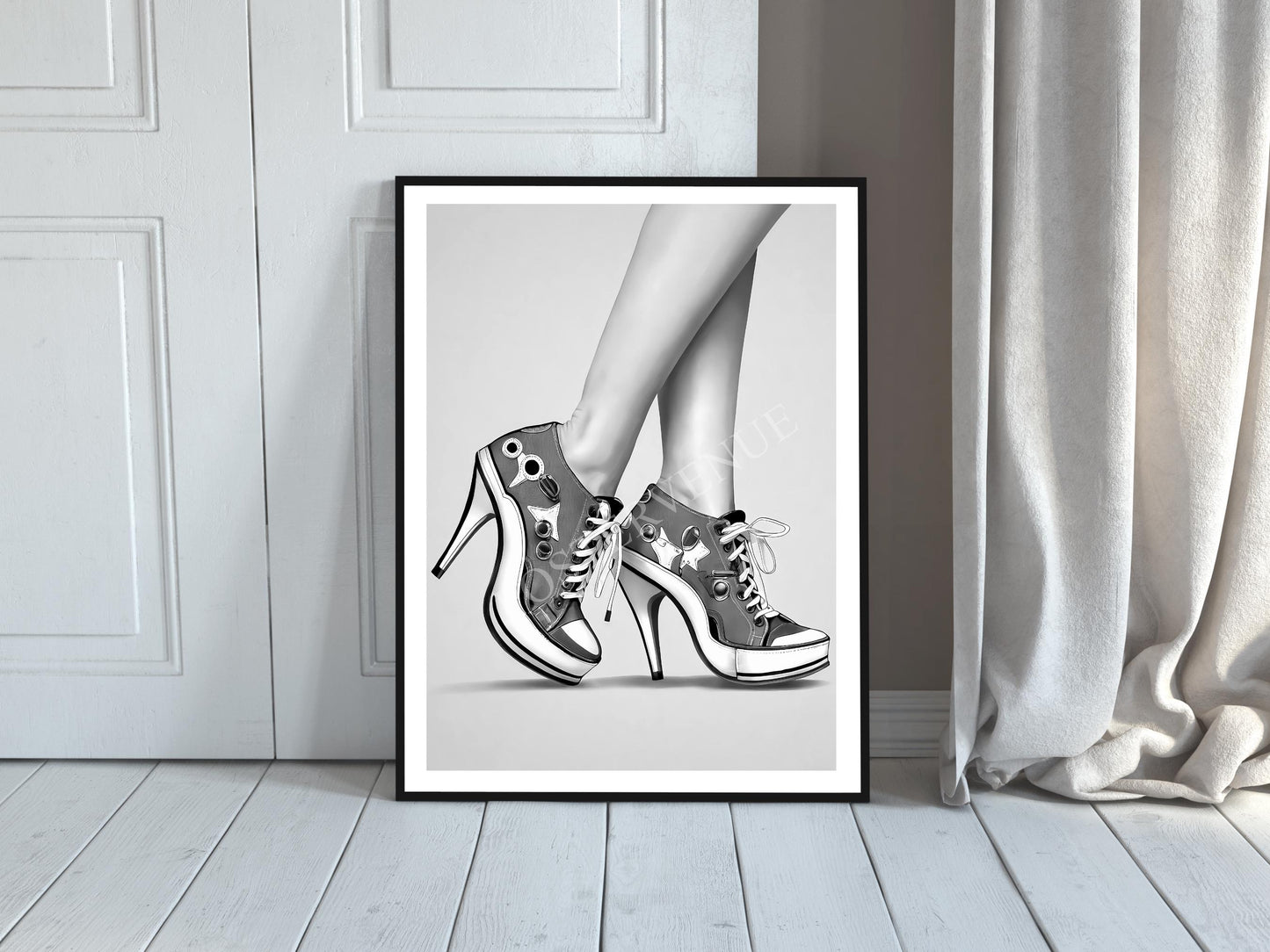 sneaker with heels print black and white fashion wall art hypebeast sneaker poster feminist print girls bedroom decor digital download printable wall art poster, digital download