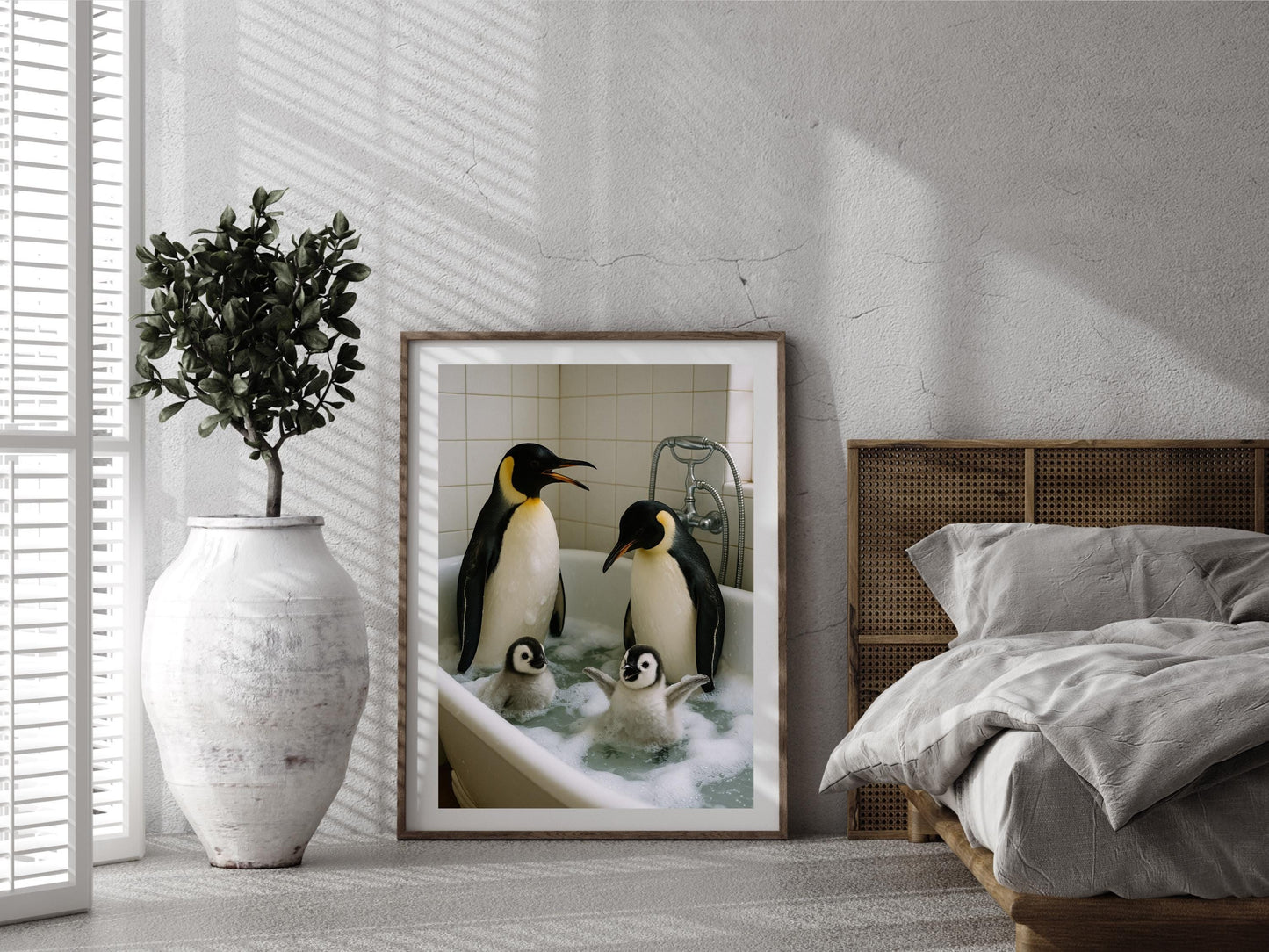 Penguins in Bathtub Print, Funny Bathroom Wall Art, Kids Bathroom Decor, Printable Bathroom Wall Art, Digital Download, Funny Animal Print