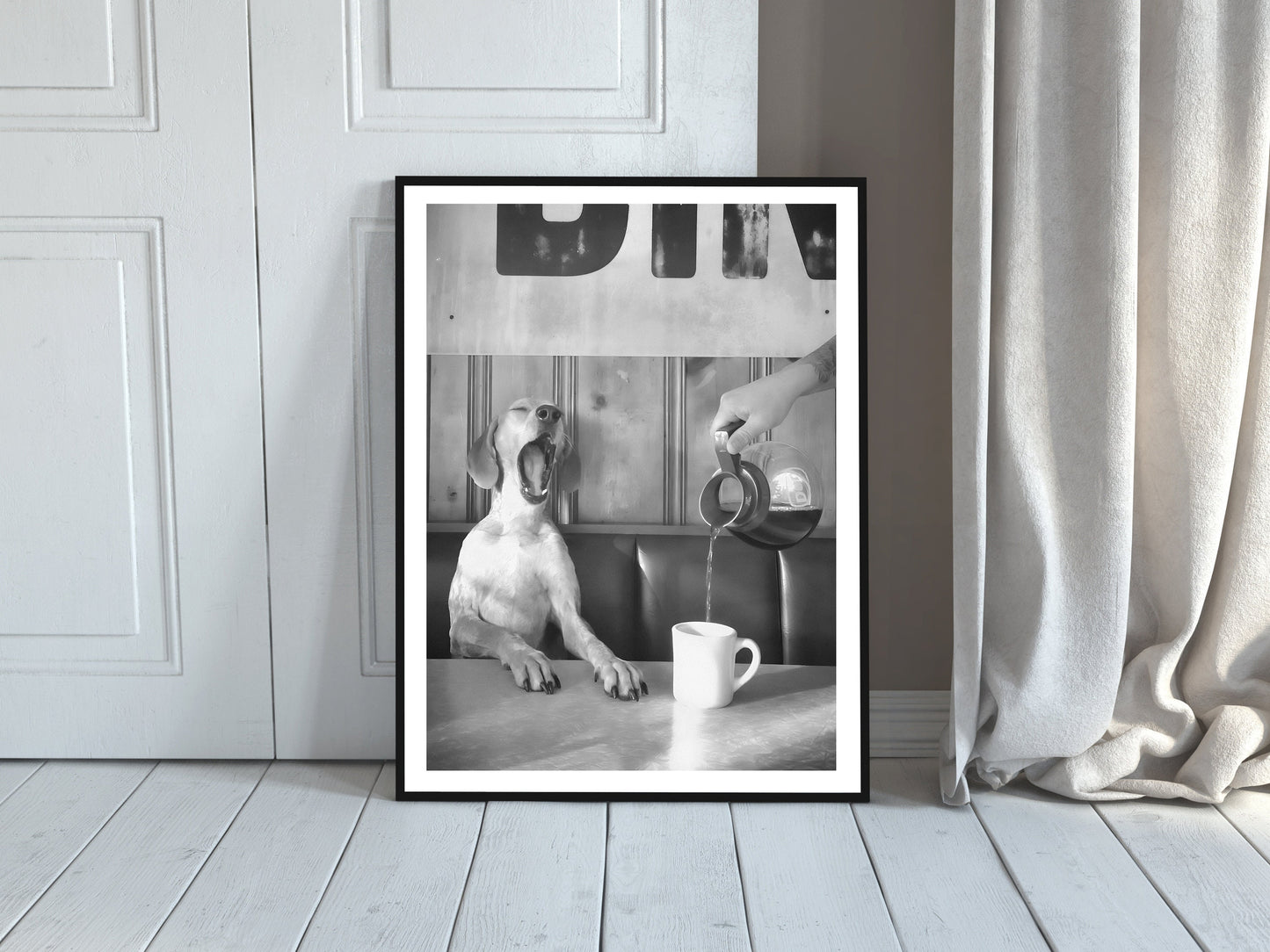 Coffee for Dogs Print, Black and White, Vintage Photography, Funny Kitchen Wall Art, Dining Room Decor, Digital Download, Coffee Shop Decor