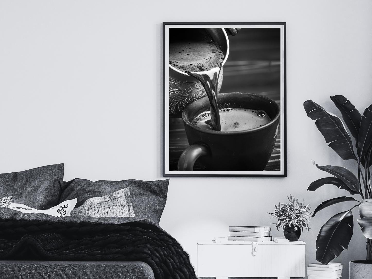 Coffee Pour Poster Black and White – Hot Coffee Art Print For Kitchen, Café And Wall Decor (Digital Download)
