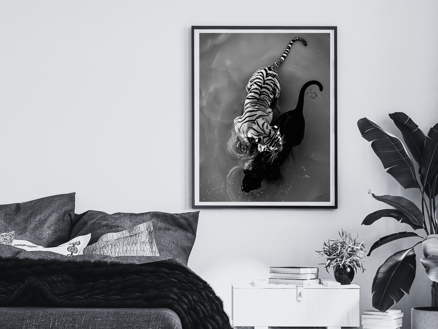 Tiger And Panther Poster Black and White – Wild Animal Art Print For Jungle And Wildlife Decor (Digital Download)
