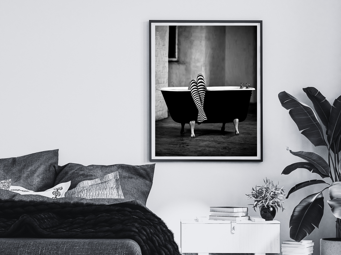 Witch Legs In Bathtub Poster Black And White Surreal Gothic Wall Art Digital Download