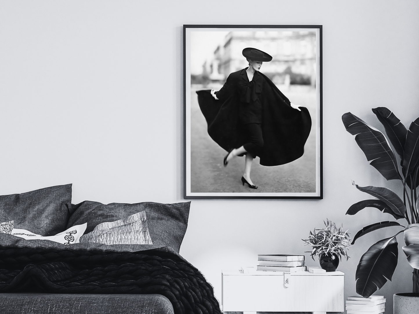 Christian Dior Vintage Fashion Model in Elegant Black Cape Digital Download