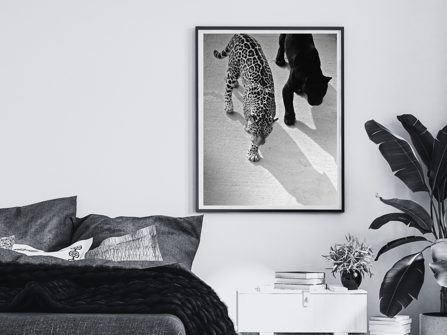 Jaguar And Panther Poster Black and White – Wild Animal Wall Art For Jungle, Nature And Wildlife Home Decor Digital Download