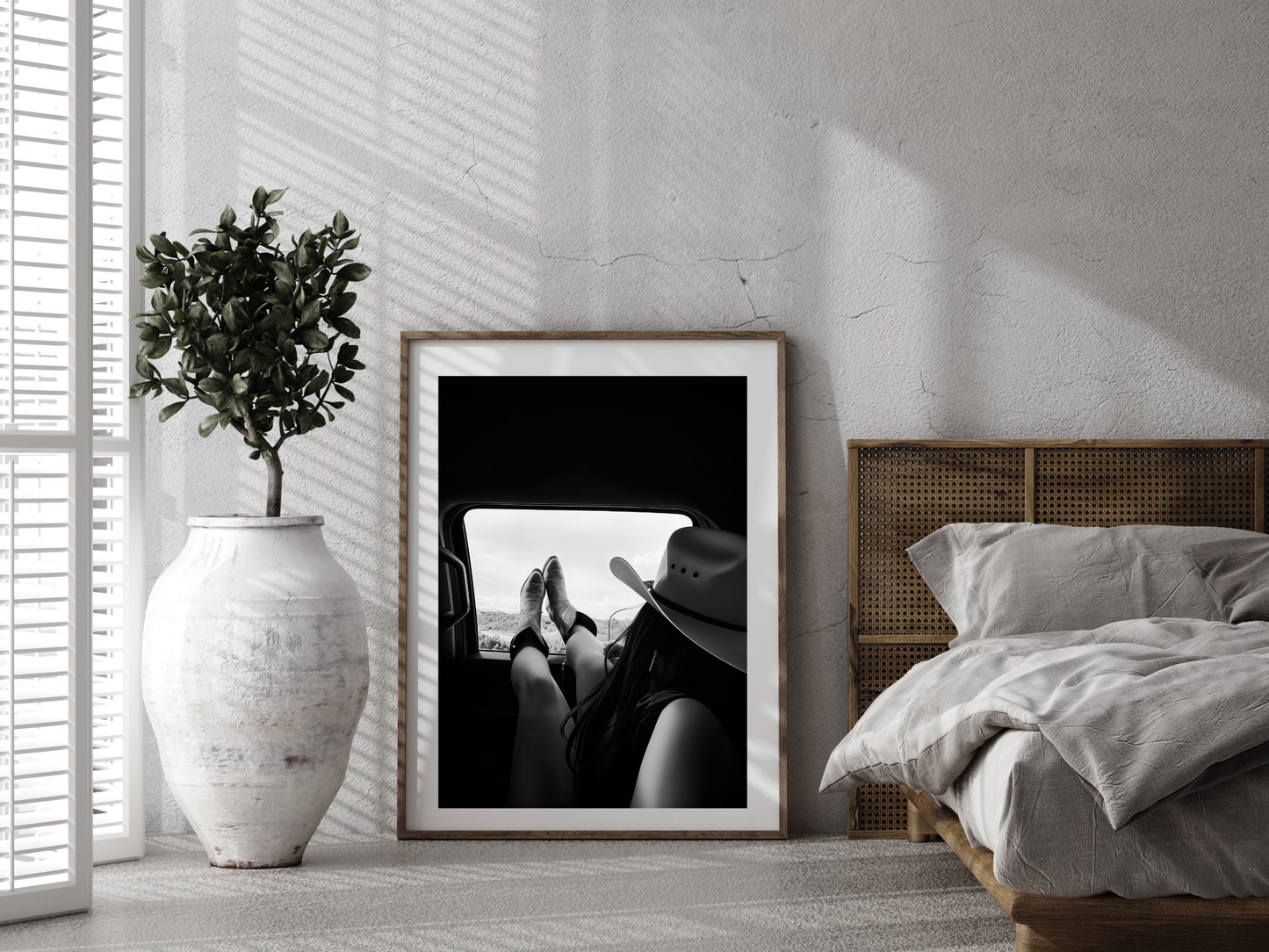 Cowgirl Relaxing Car Window Print - Black & White Western Photography Wall Art (Digital Download)
