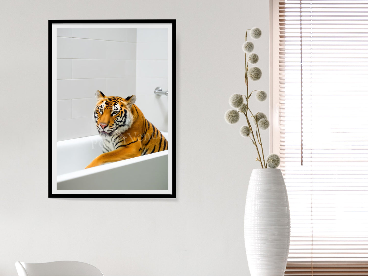 tiger in a bathtub poster printable wall art luxury tiger poster colorful trendy art bathroom print restroom decor digital download printable wall art poster, digital download