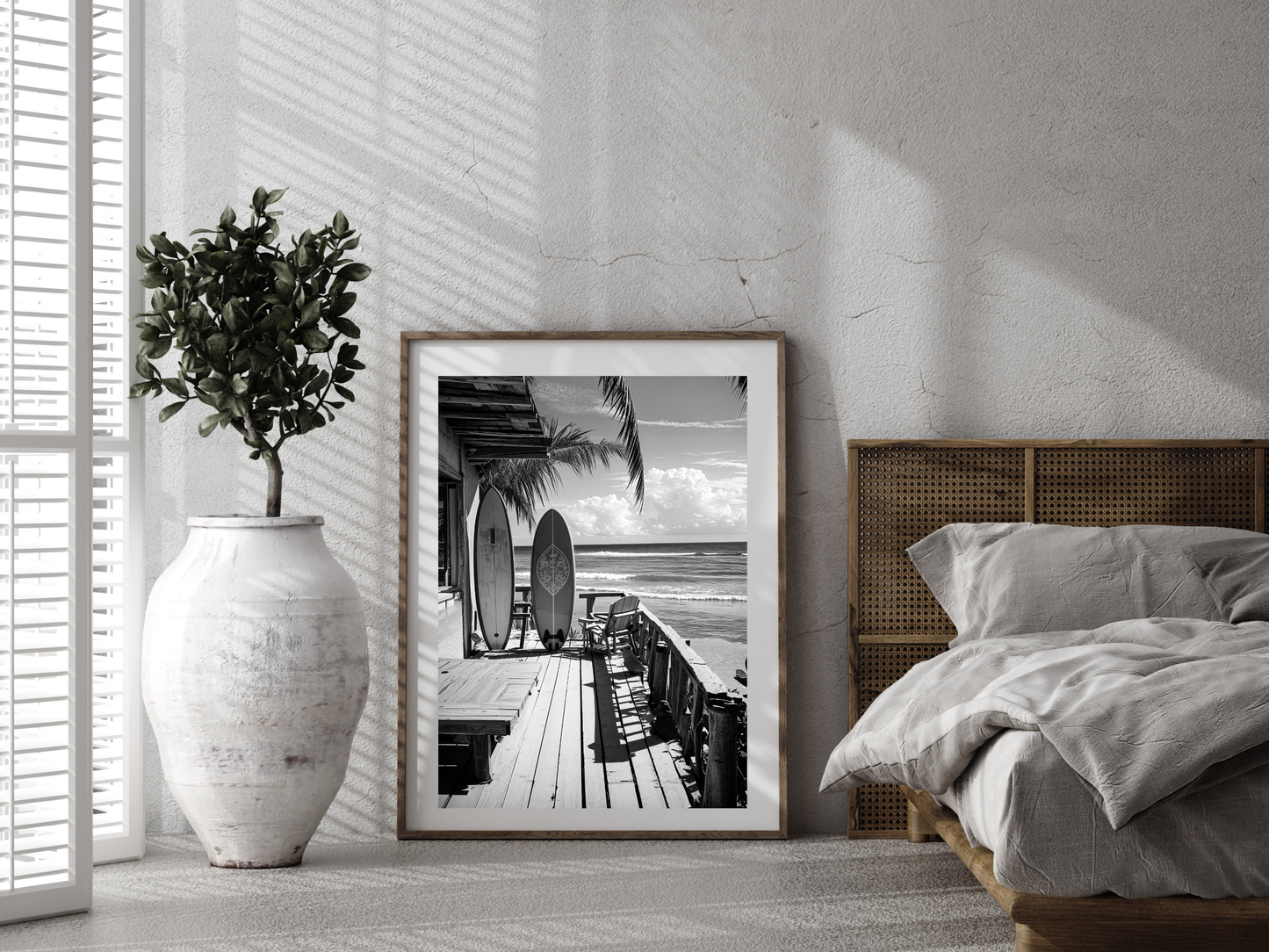 Surfboard Beach Poster Black and White – Coastal Ocean Wall Art For Home, Surf Shop And Beach House Decor (Digital Download)