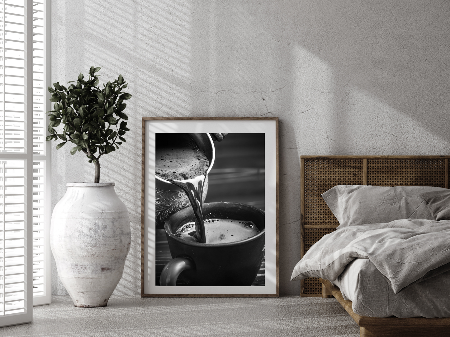 Coffee Pour Poster Black and White – Hot Coffee Art Print For Kitchen, Café And Wall Decor (Digital Download)
