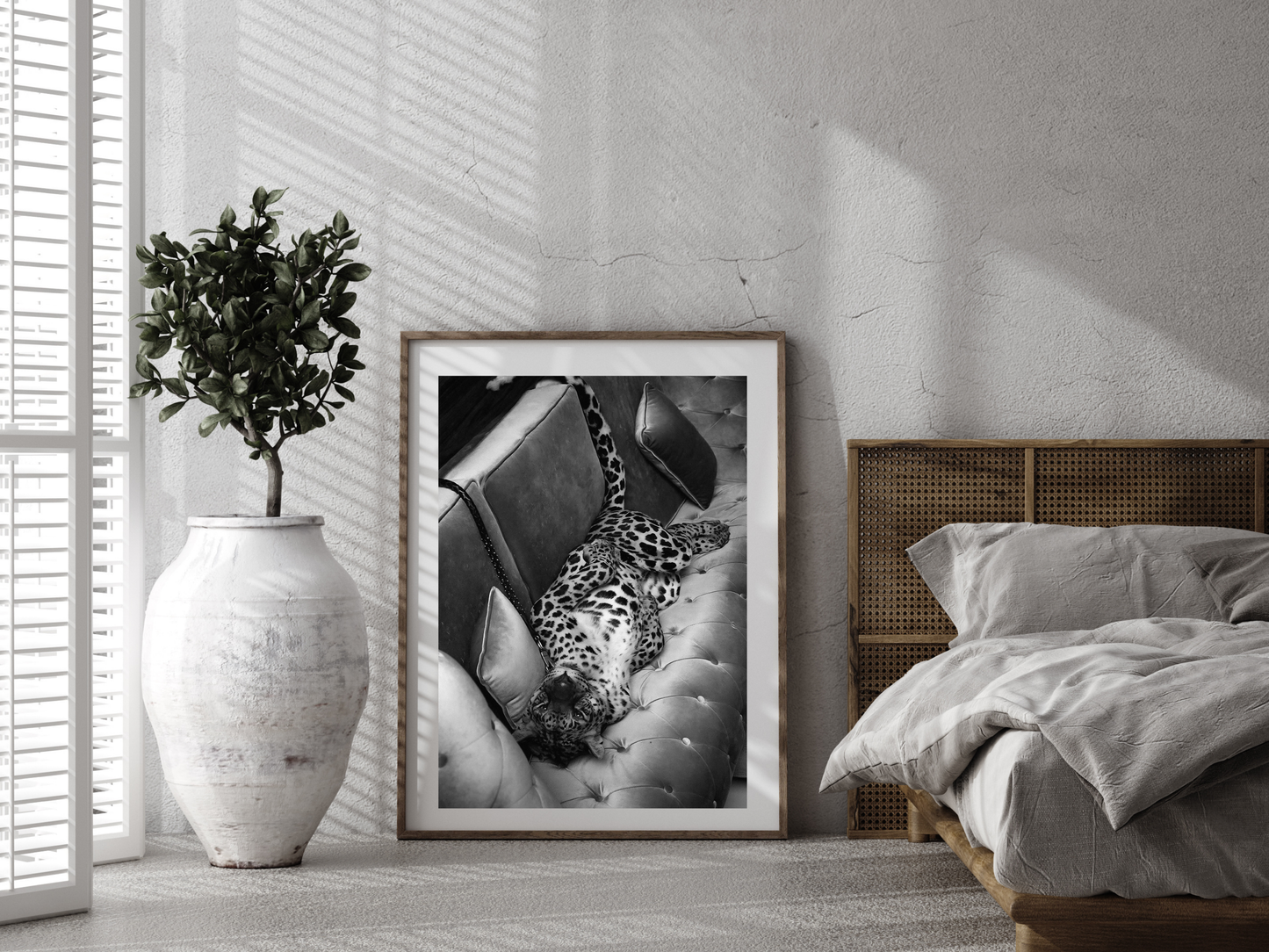 Leopard On Sofa Poster Black and White Wild Animal Wall Art Digital Download