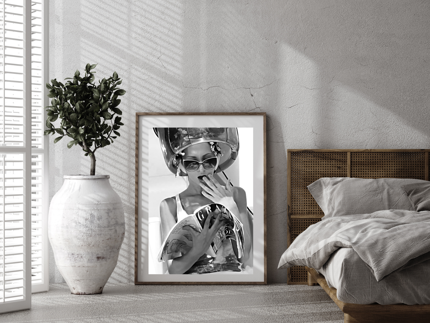 Retro Woman Reading Magazine Poster Black and White Fashion Wall Art Digital Download