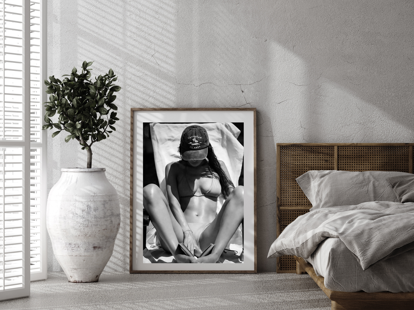 Beach Woman Poster Black And White Tropical Summer Wall Art Digital Download