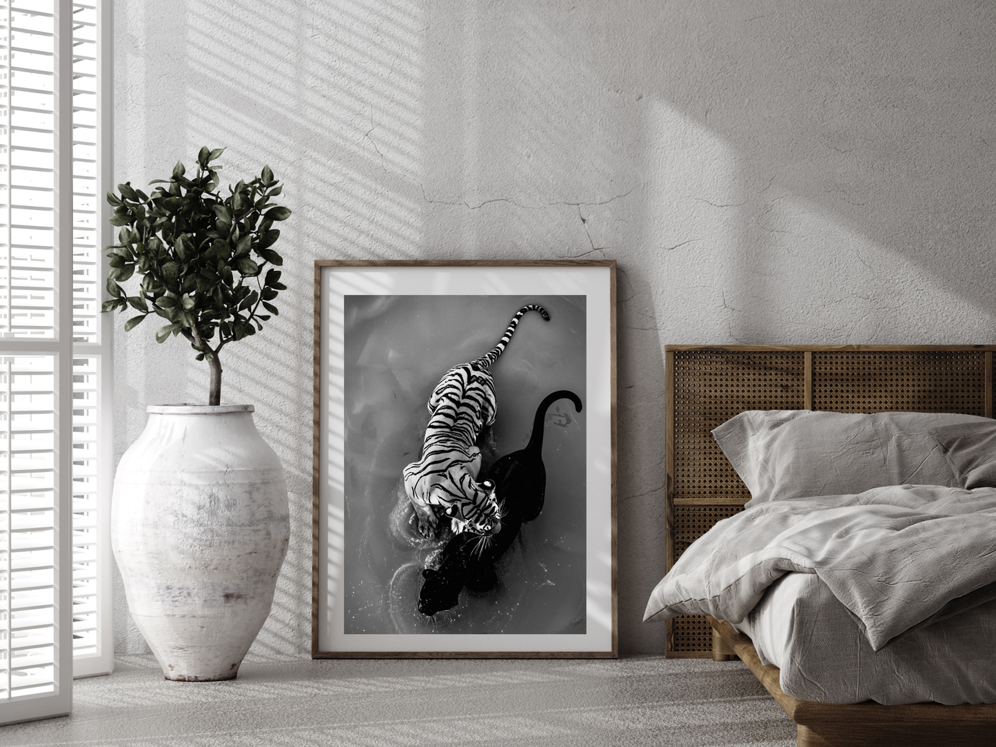 Tiger And Panther Poster Black and White – Wild Animal Art Print For Jungle And Wildlife Decor (Digital Download)