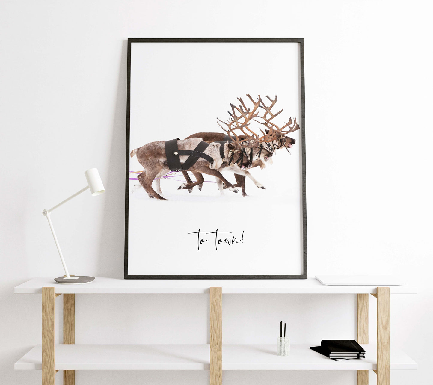 santa claus reindeer trio christmas wall art festive scandinavian holiday decor 3 frame digital download printable wall art poster, digital download
