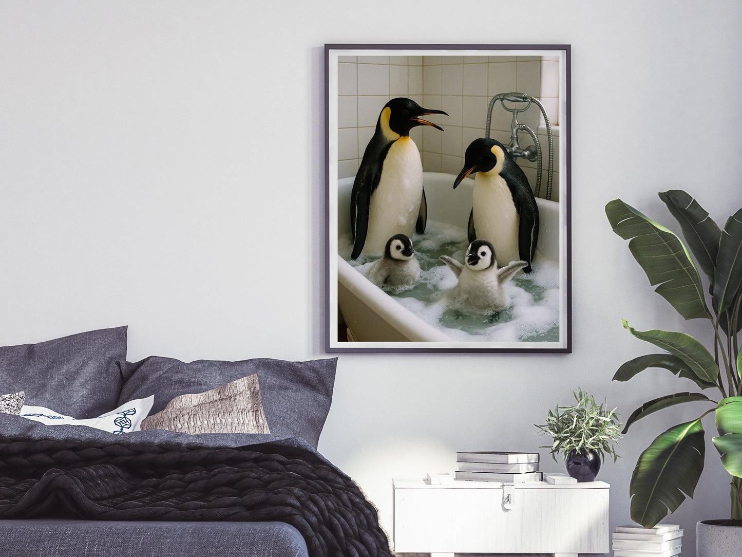 Penguins in Bathtub Print, Funny Bathroom Wall Art, Kids Bathroom Decor, Printable Bathroom Wall Art, Digital Download, Funny Animal Print
