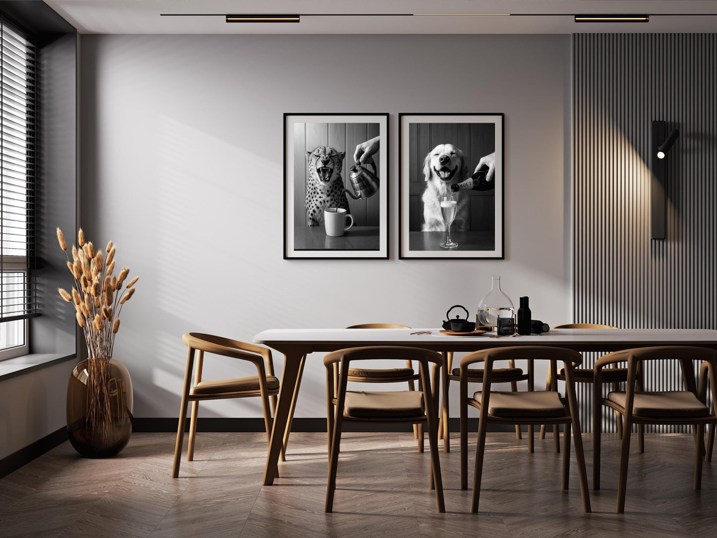 Golden Retriever Dog Drinking Champagne Print, Black and White, Bar Cart Wall Art, Cocktail Poster, Pub Decor, Printable, Digital Download