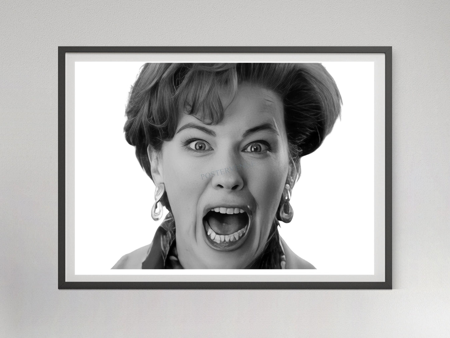 home alone movie poster 90s retro comedy scene kevins mom scream black and white art print christmas wall decor gift digital download printable wall art poster, digital download