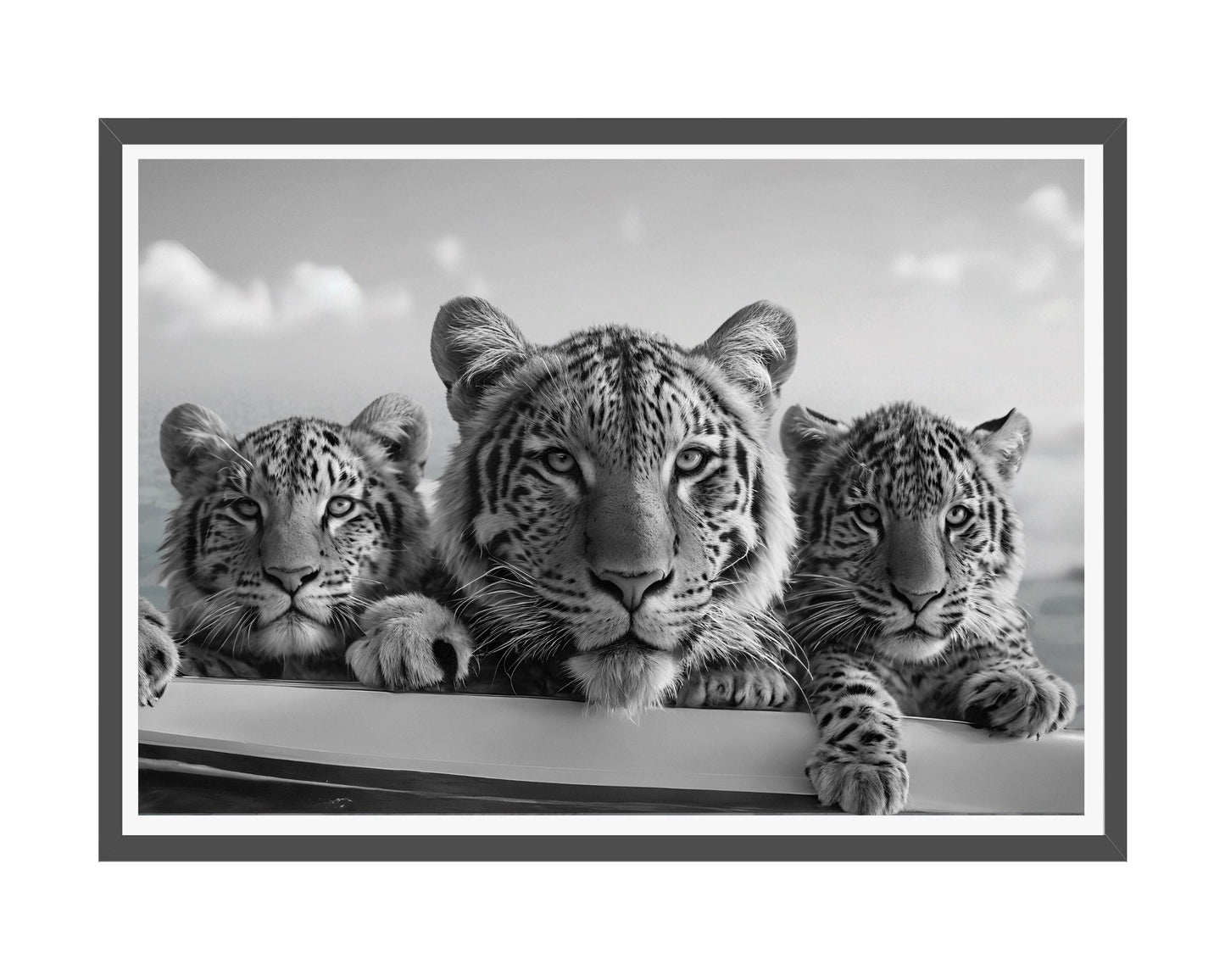 three tiger in boat poster luxury fashion print black and white classic wall art baby tiger hypebeast room decor digital download printable wall art poster, digital download