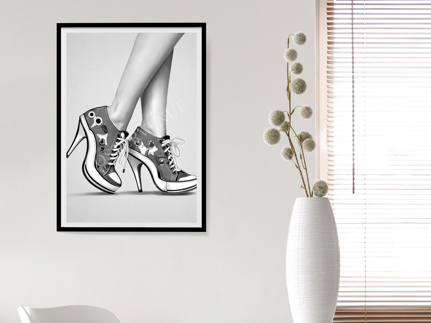 sneaker with heels print black and white fashion wall art hypebeast sneaker poster feminist print girls bedroom decor digital download printable wall art poster, digital download