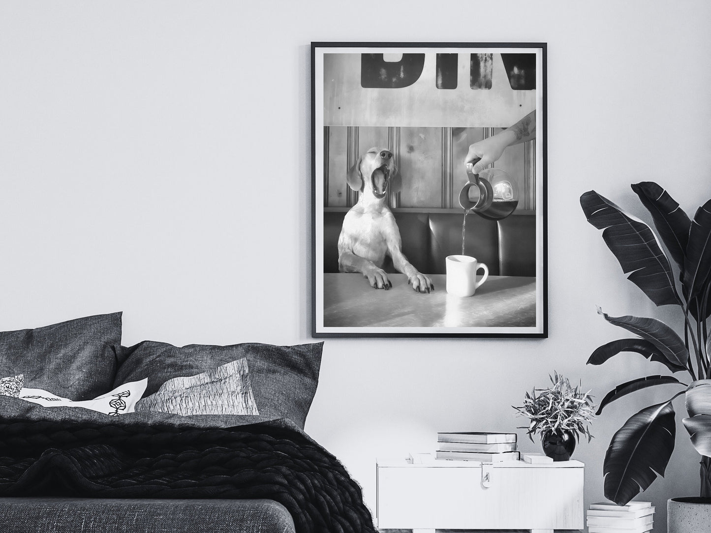 Coffee for Dogs Print, Black and White, Vintage Photography, Funny Kitchen Wall Art, Dining Room Decor, Digital Download, Coffee Shop Decor