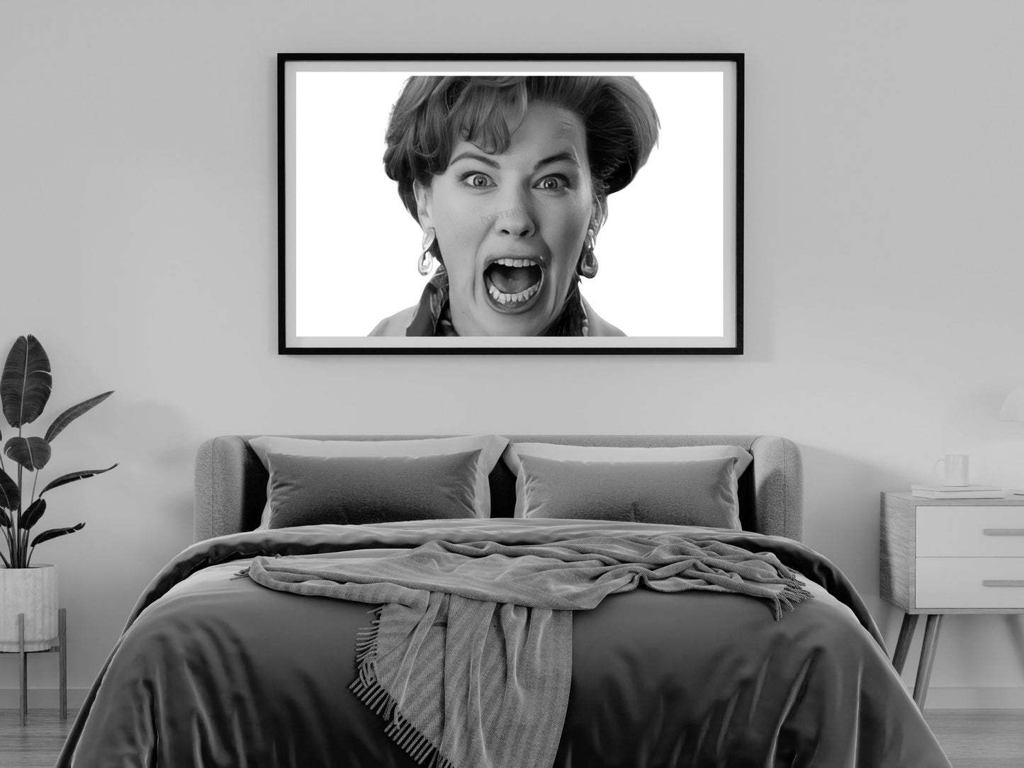 home alone movie poster 90s retro comedy scene kevins mom scream black and white art print christmas wall decor gift digital download printable wall art poster, digital download