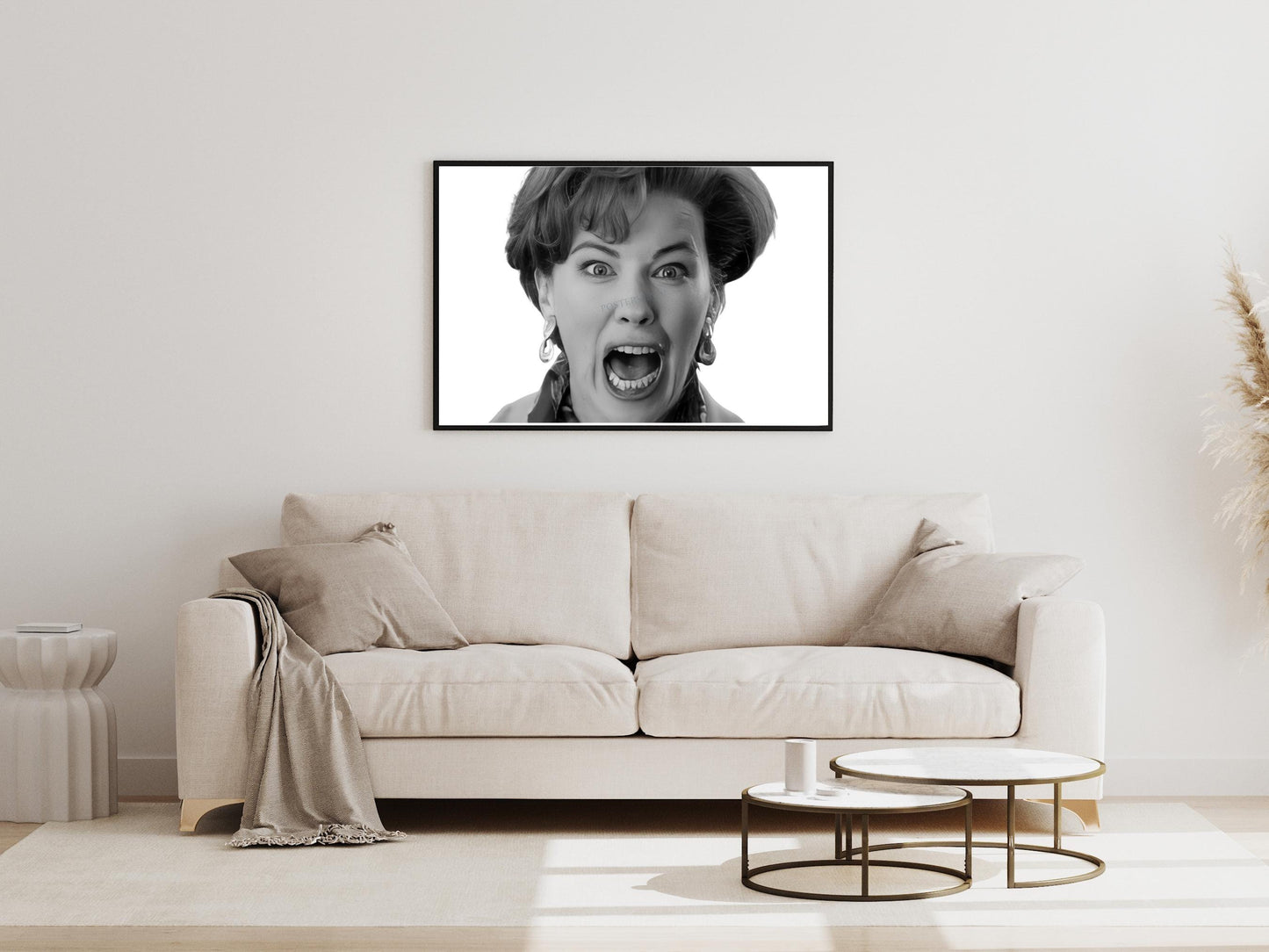 home alone movie poster 90s retro comedy scene kevins mom scream black and white art print christmas wall decor gift digital download printable wall art poster, digital download