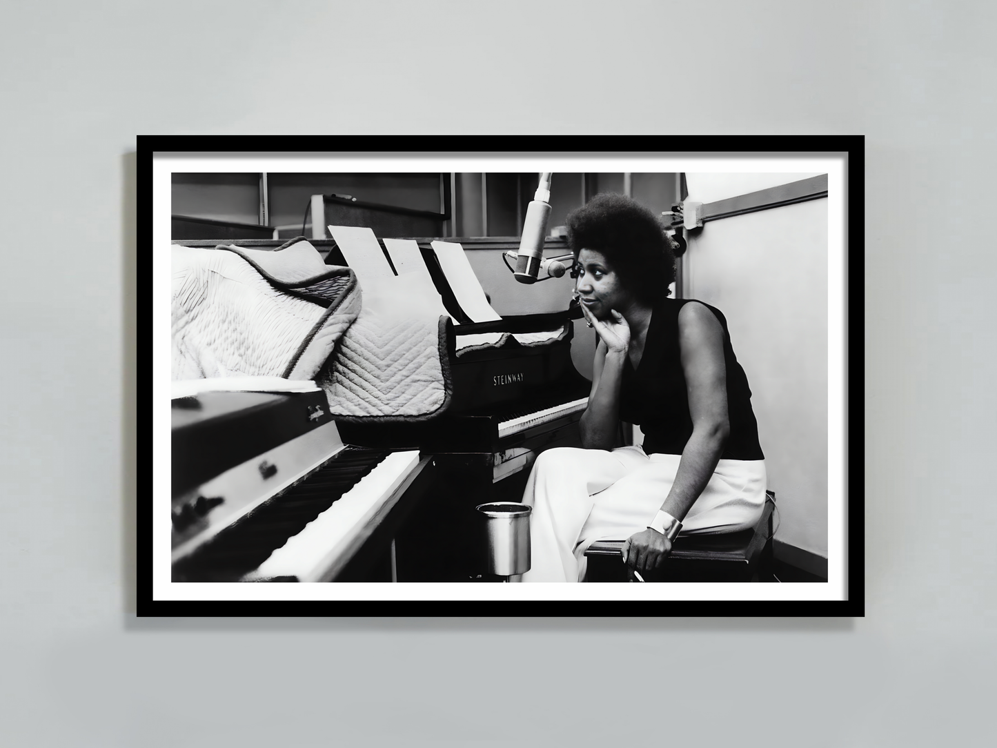 Aretha Franklin Black and White Studio Piano Portrait Music Art Digital Download