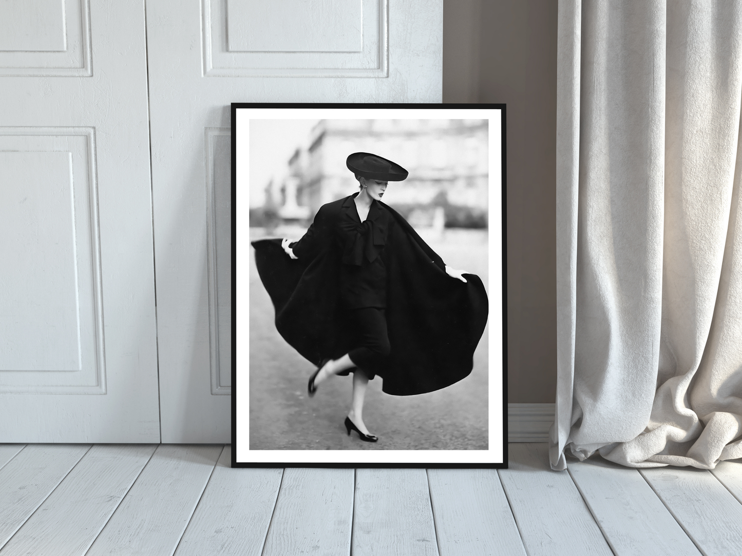 Christian Dior Vintage Fashion Model in Elegant Black Cape Digital Download