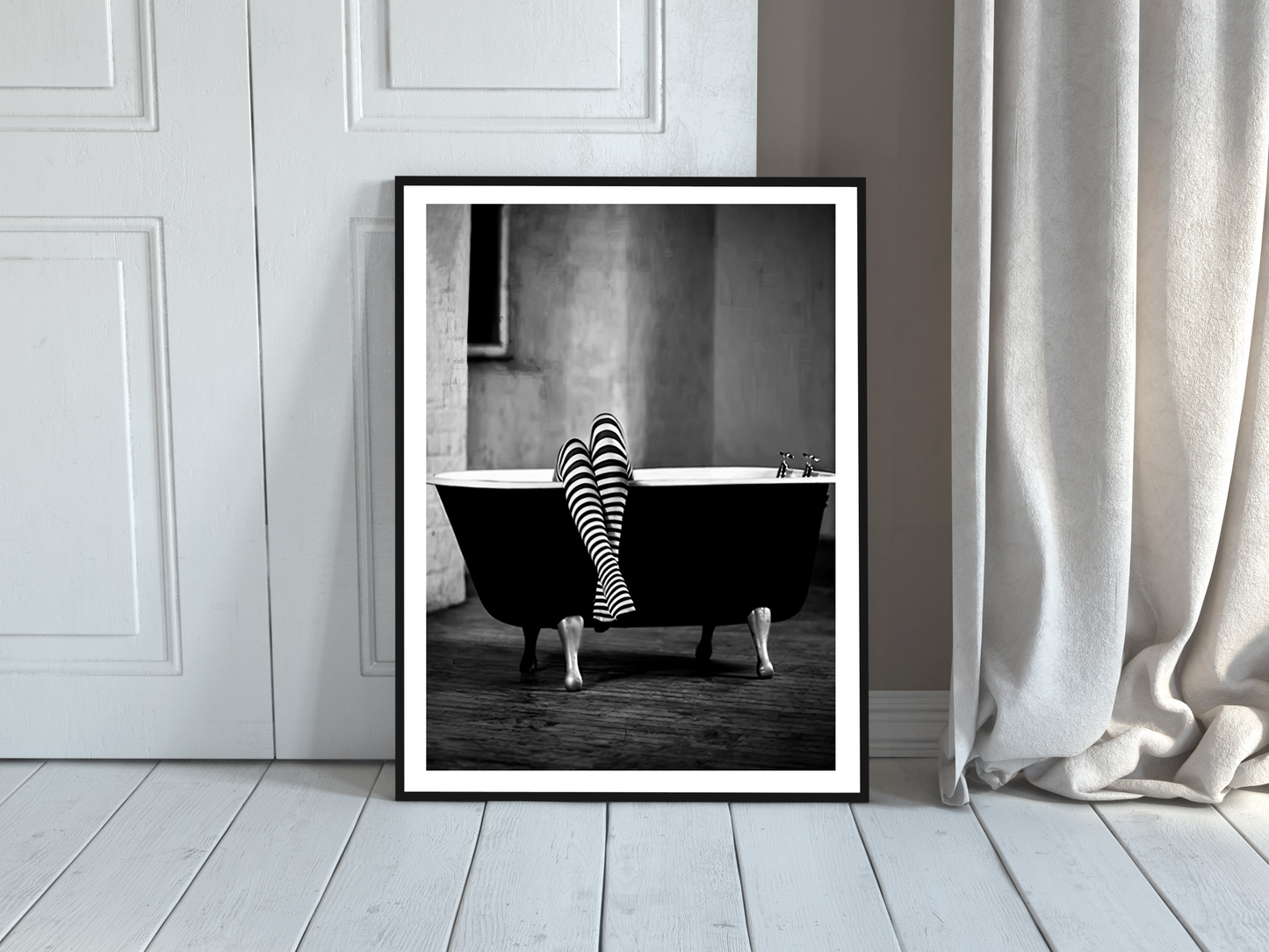 Witch Legs In Bathtub Poster Black And White Surreal Gothic Wall Art Digital Download