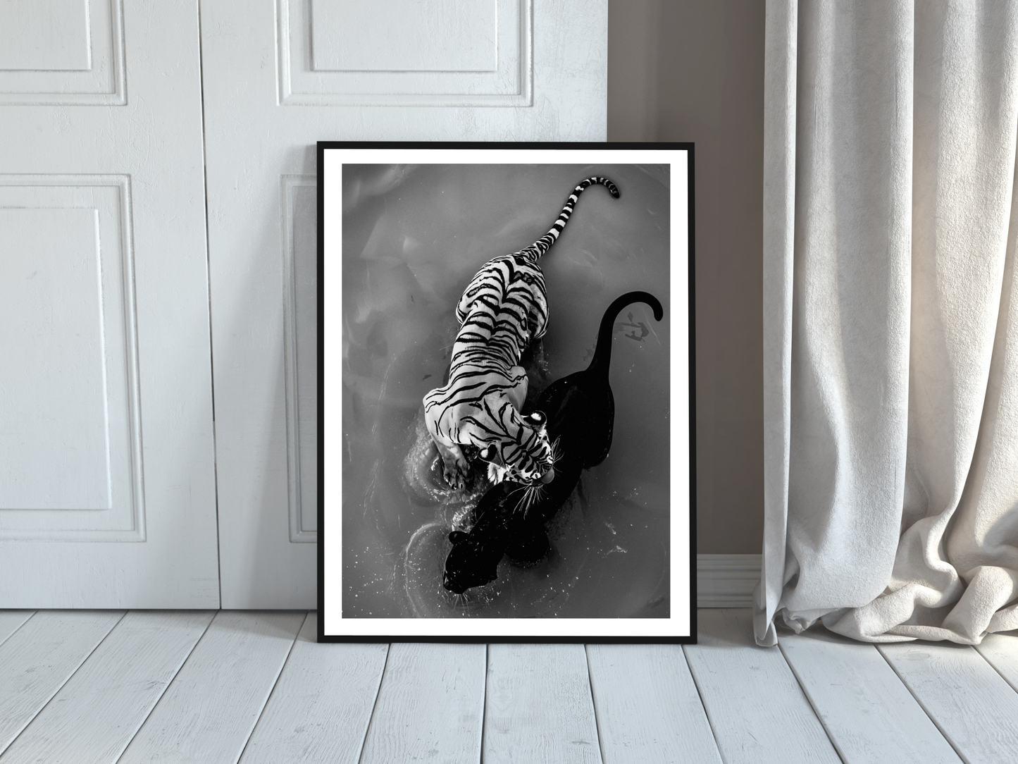 Tiger And Panther Poster Black and White – Wild Animal Art Print For Jungle And Wildlife Decor (Digital Download)