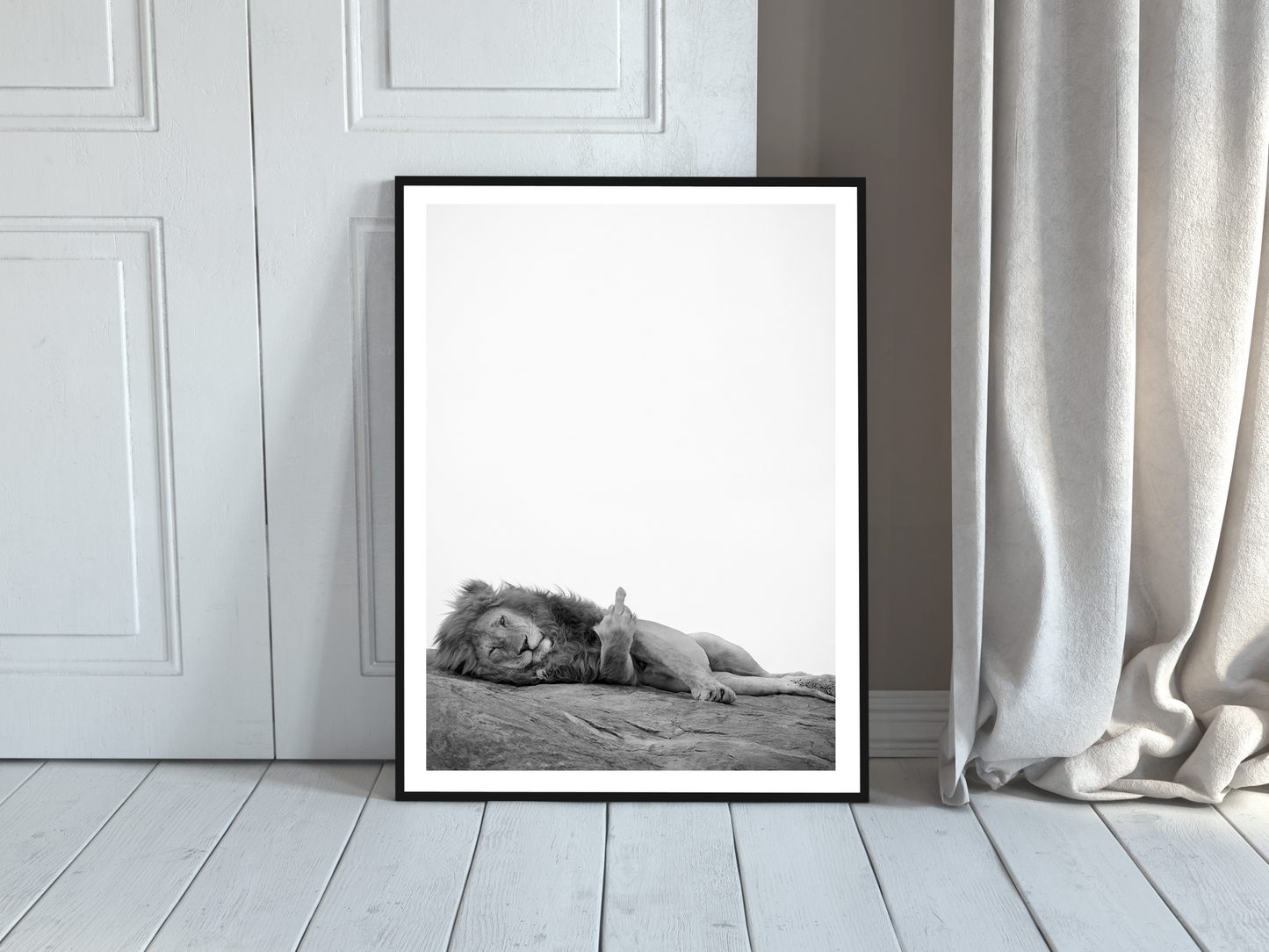 Lion Poster Black and White Funny Bold Animal Wall Art Digital Download