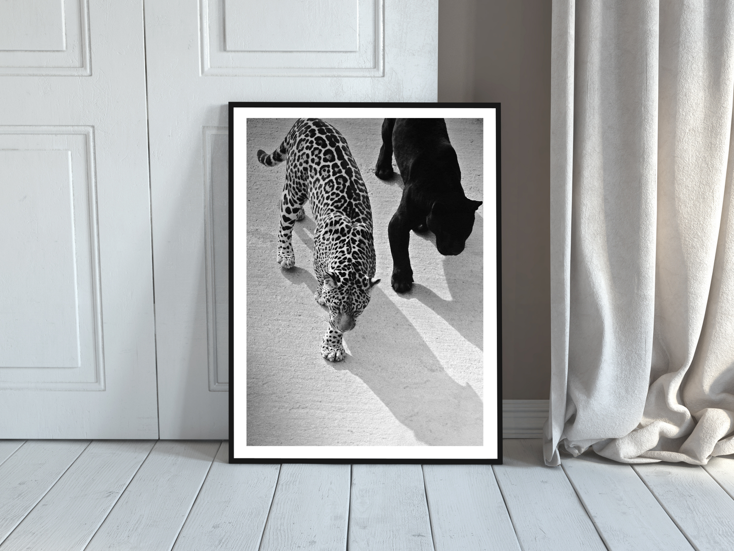 Jaguar And Panther Poster Black and White – Wild Animal Wall Art For Jungle, Nature And Wildlife Home Decor Digital Download