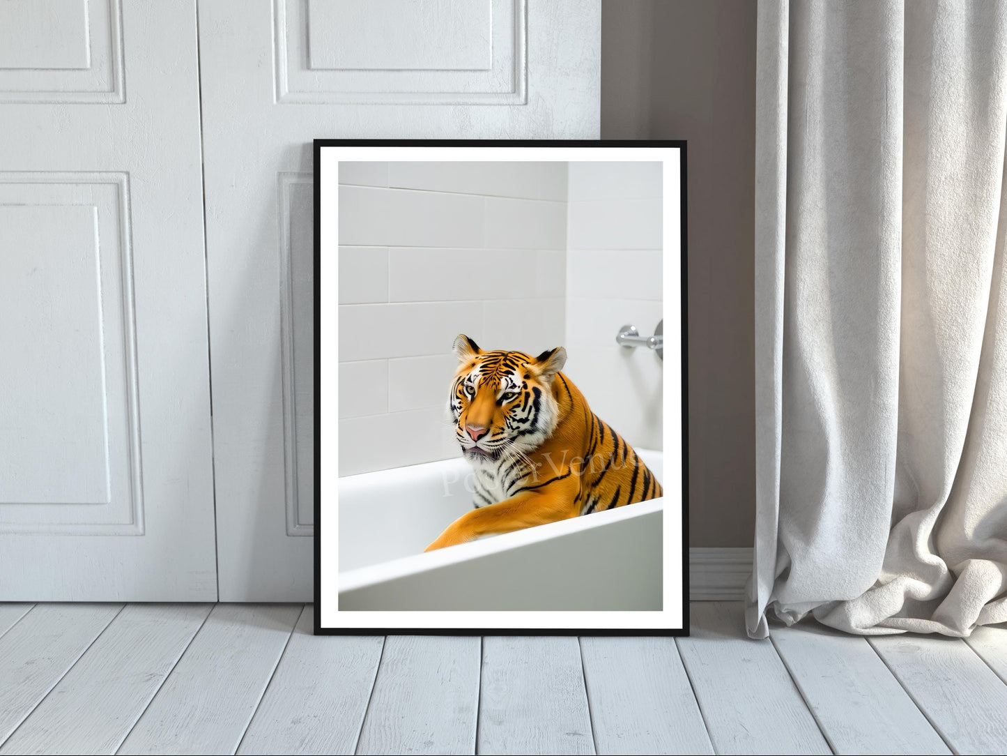 tiger in a bathtub poster printable wall art luxury tiger poster colorful trendy art bathroom print restroom decor digital download printable wall art poster, digital download