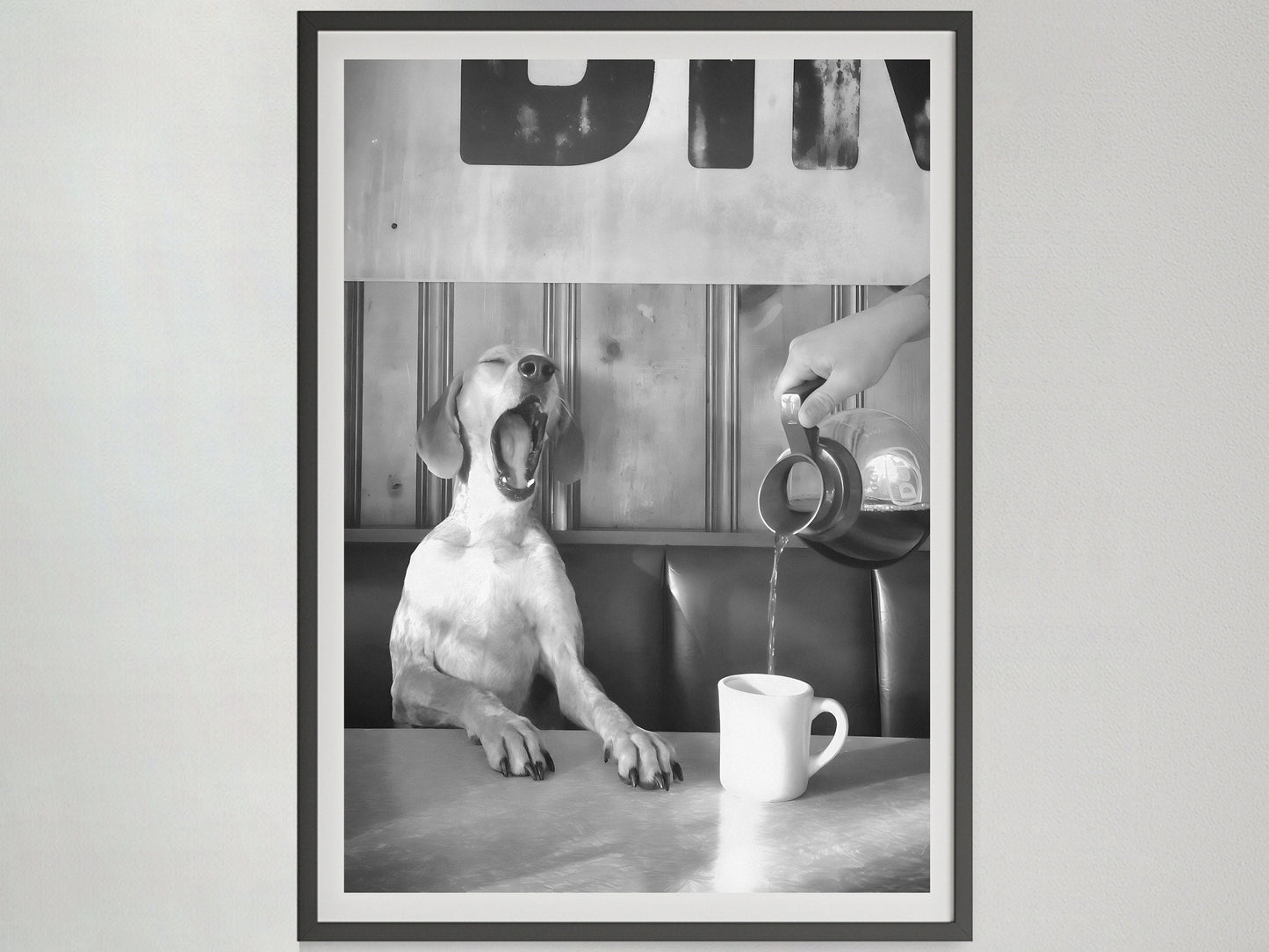 Coffee for Dogs Print, Black and White, Vintage Photography, Funny Kitchen Wall Art, Dining Room Decor, Digital Download, Coffee Shop Decor