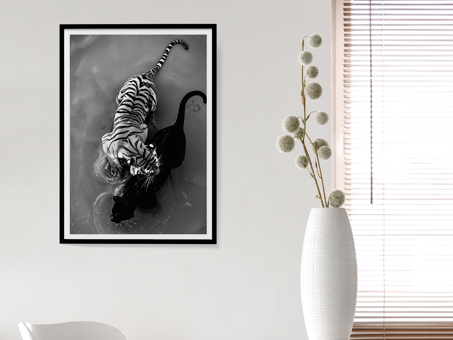 Tiger And Panther Poster Black and White – Wild Animal Art Print For Jungle And Wildlife Decor (Digital Download)