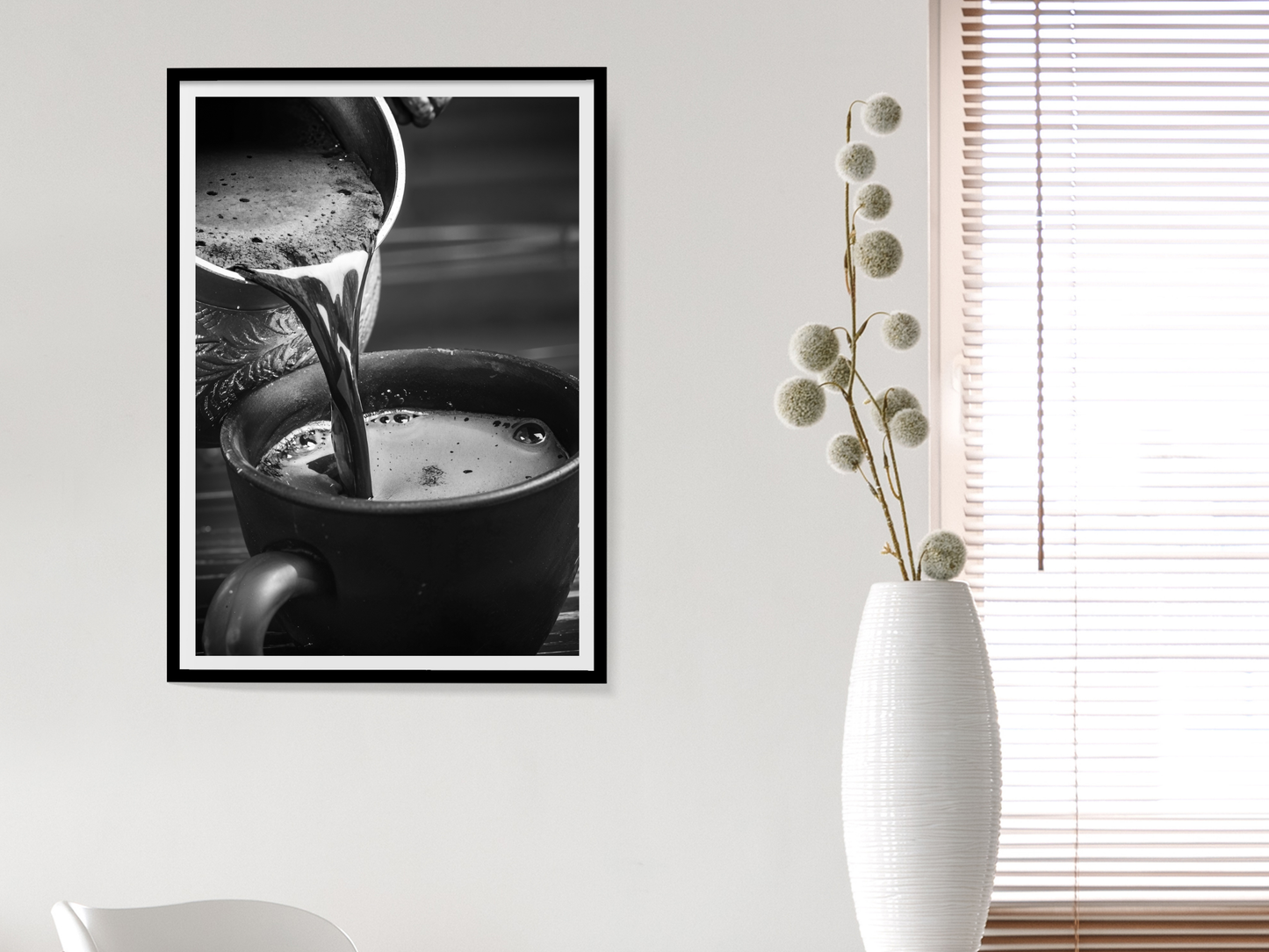 Coffee Pour Poster Black and White – Hot Coffee Art Print For Kitchen, Café And Wall Decor (Digital Download)
