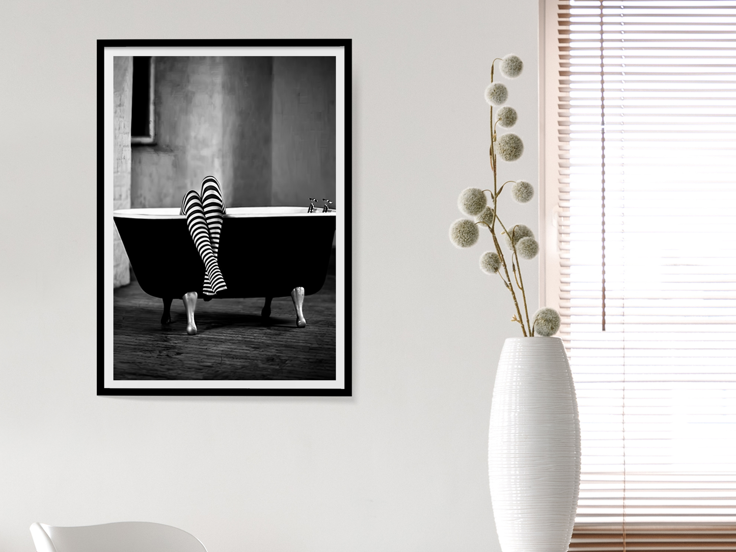 Witch Legs In Bathtub Poster Black And White Surreal Gothic Wall Art Digital Download