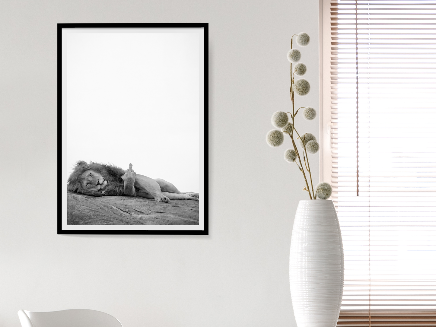 Lion Poster Black and White Funny Bold Animal Wall Art Digital Download
