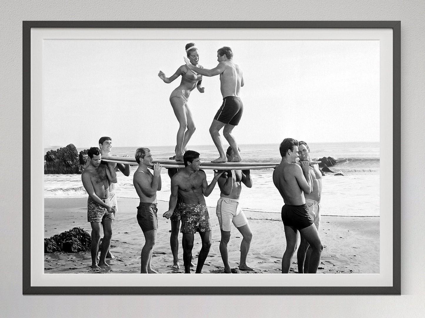 Surfers Beach Party Print, Black and White Wall Art, Vintage Photography, Summer Poster, Beach House Decor, Printable Art, Digital Download