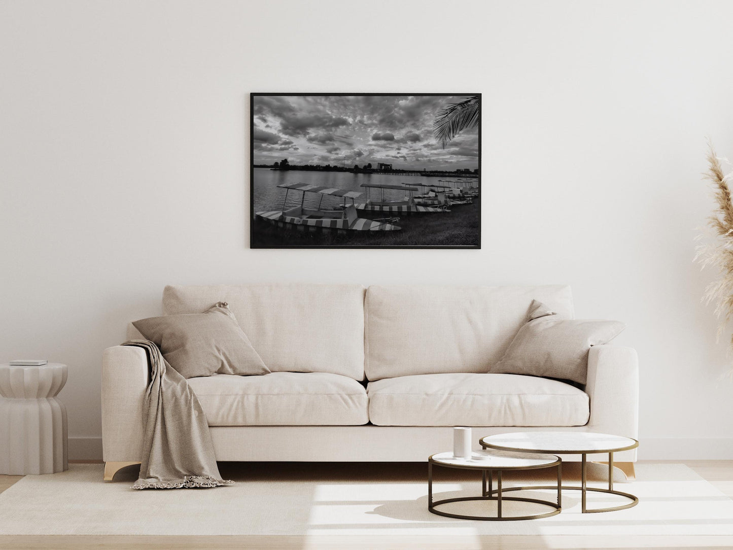 boat on the side beach poster luxury fashion print black and white vintage beach photography seaboard canvas wall art digital download printable wall art poster, digital download