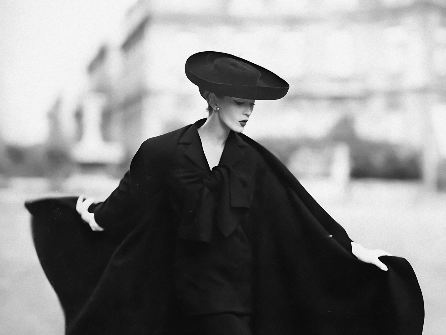 Christian Dior Vintage Fashion Model in Elegant Black Cape Digital Download