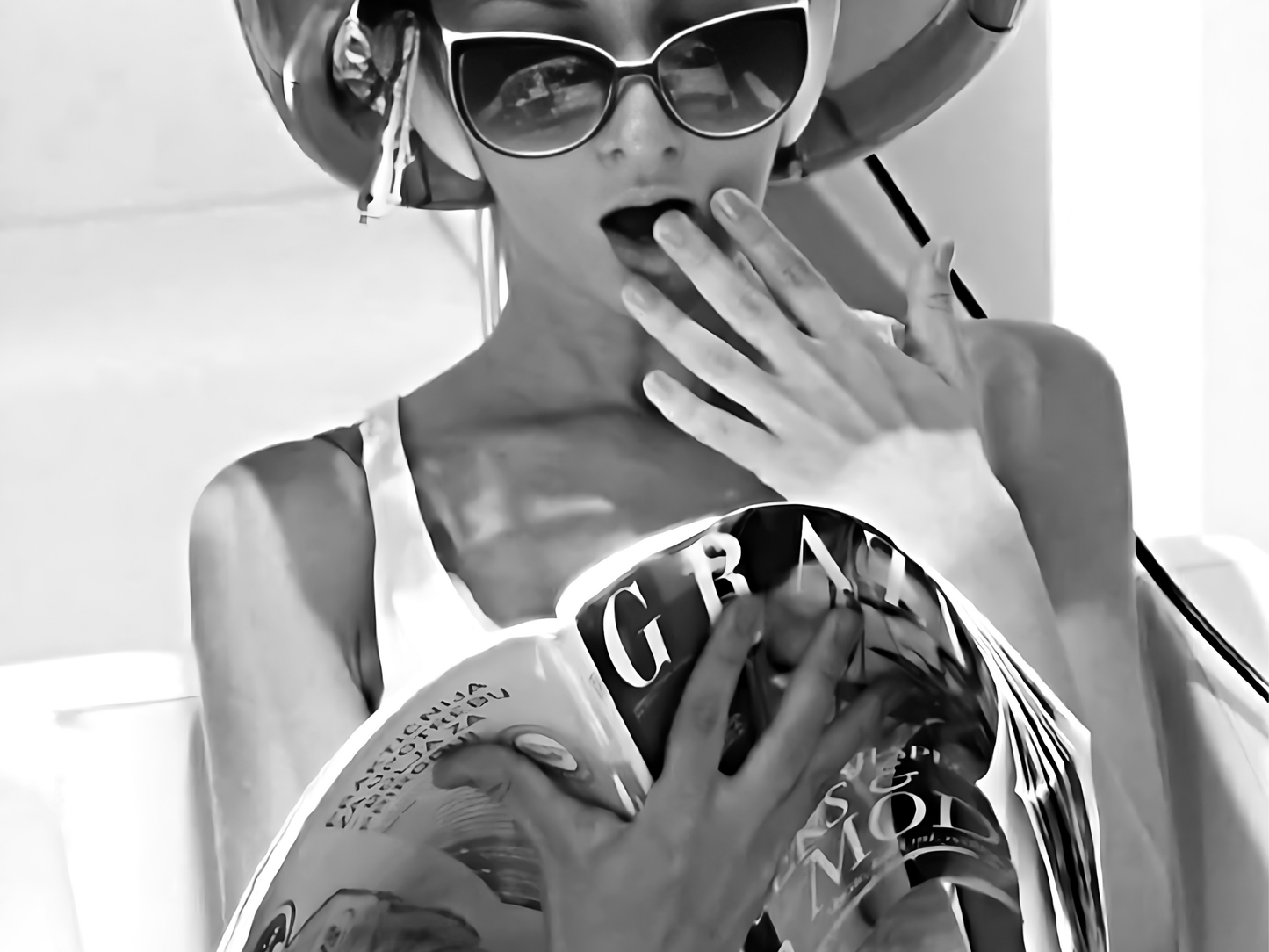 Retro Woman Reading Magazine Poster Black and White Fashion Wall Art Digital Download