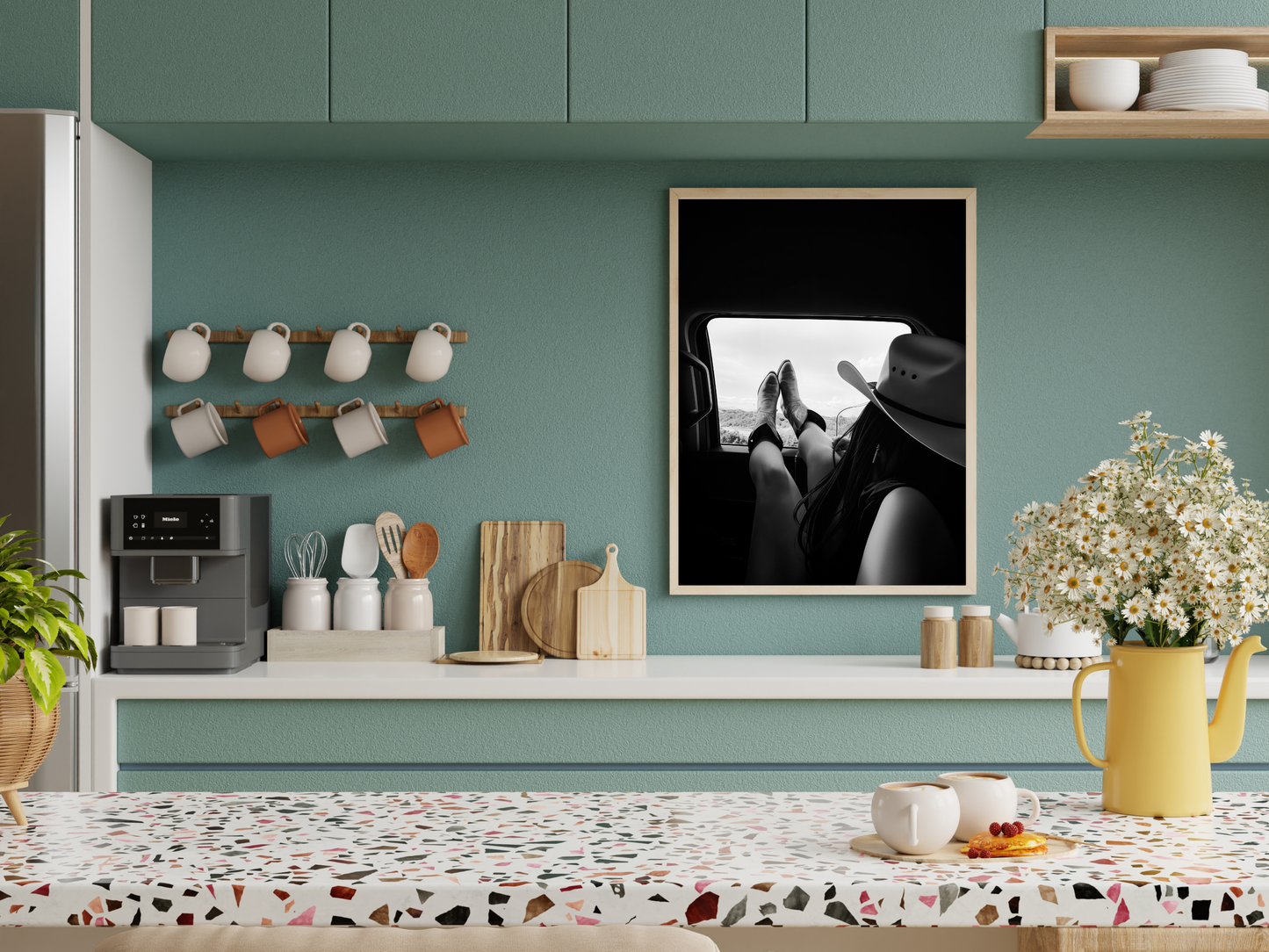 Cowgirl Relaxing Car Window Print - Black & White Western Photography Wall Art (Digital Download)