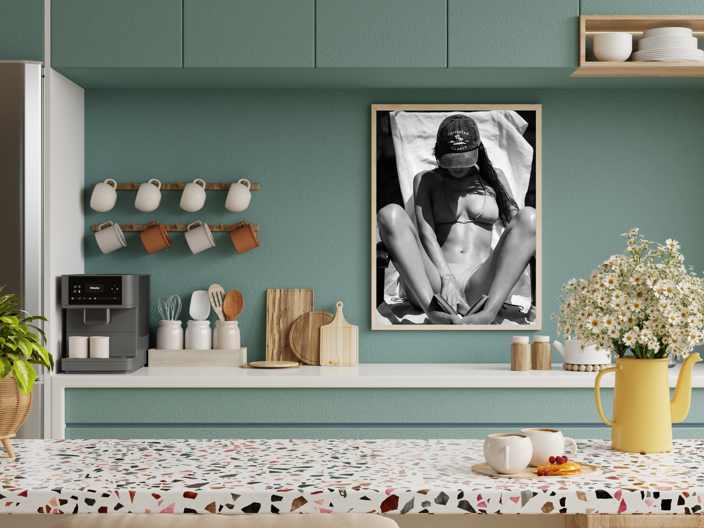 Beach Woman Poster Black And White Tropical Summer Wall Art Digital Download