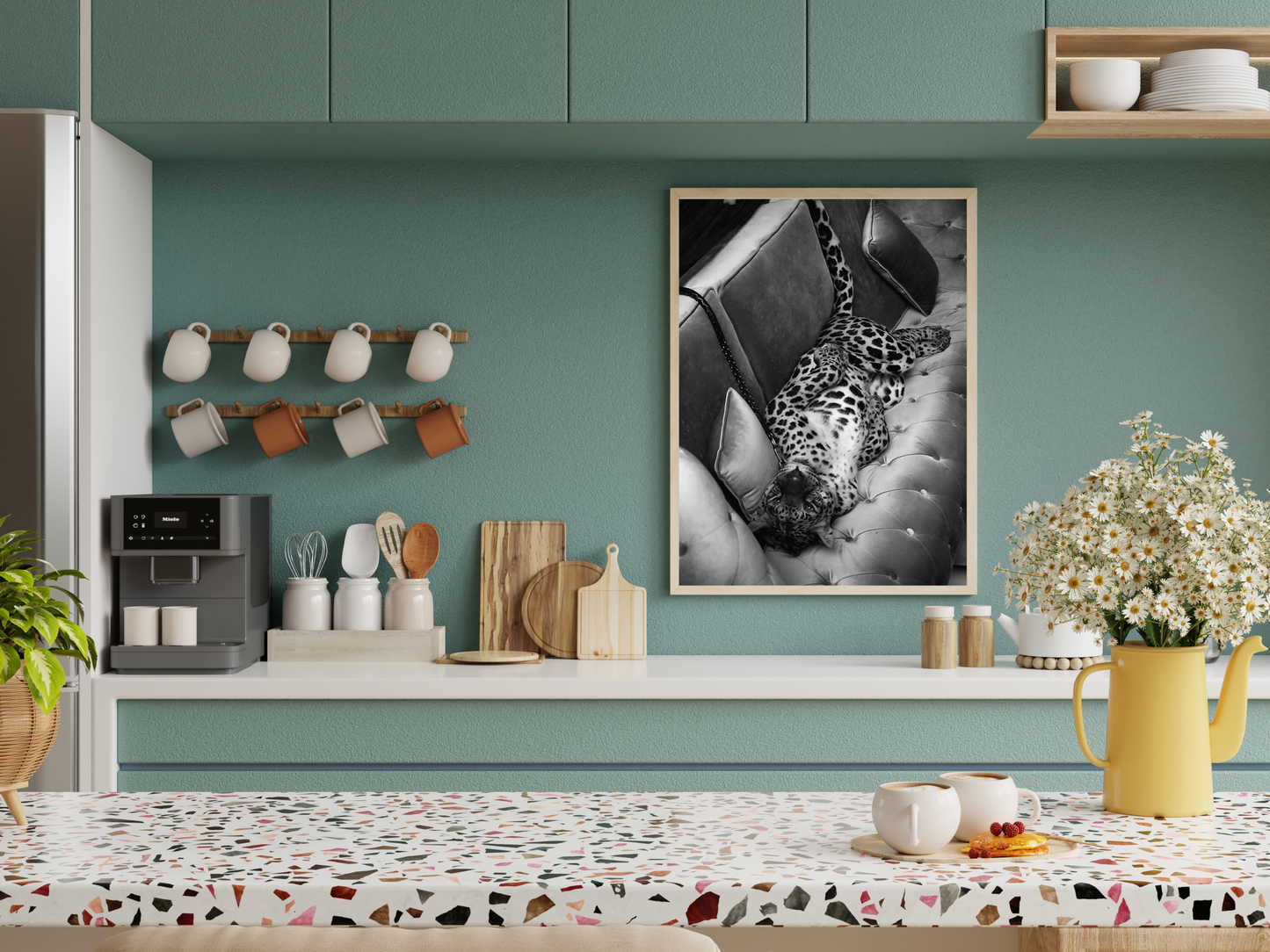 Leopard On Sofa Poster Black and White Wild Animal Wall Art Digital Download