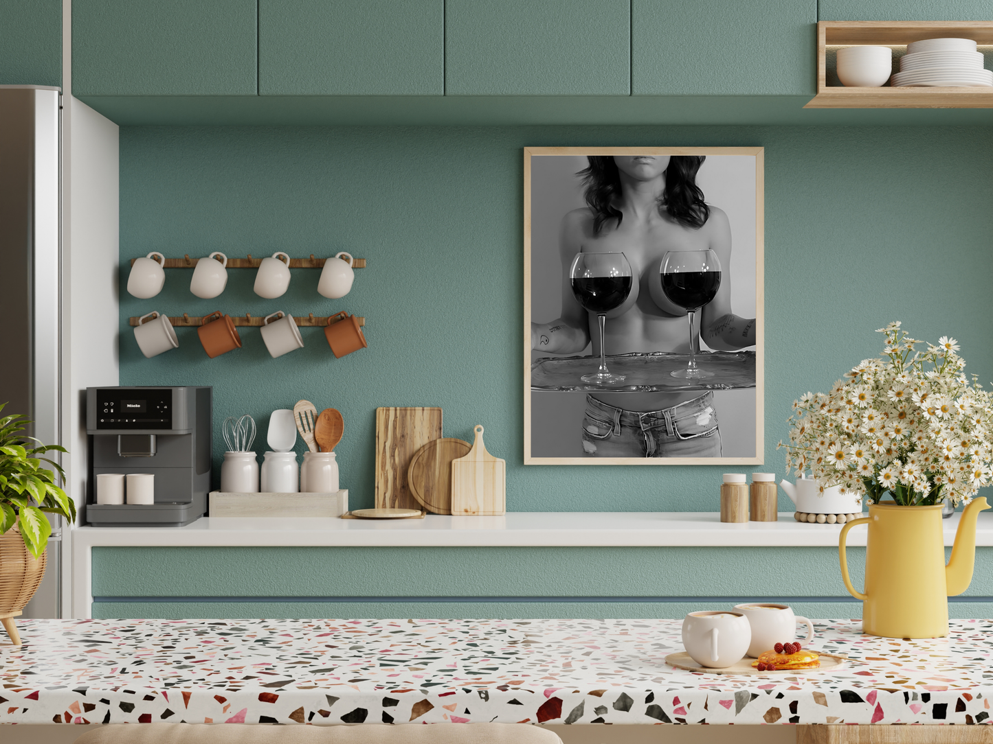 Wine Glass Woman Poster Black And White Bold Sexy Wall Art Digital Download