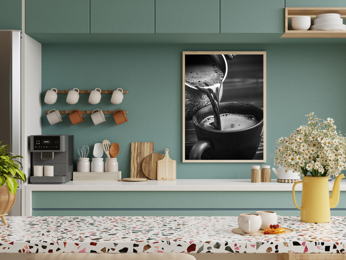 Coffee Pour Poster Black and White – Hot Coffee Art Print For Kitchen, Café And Wall Decor (Digital Download)