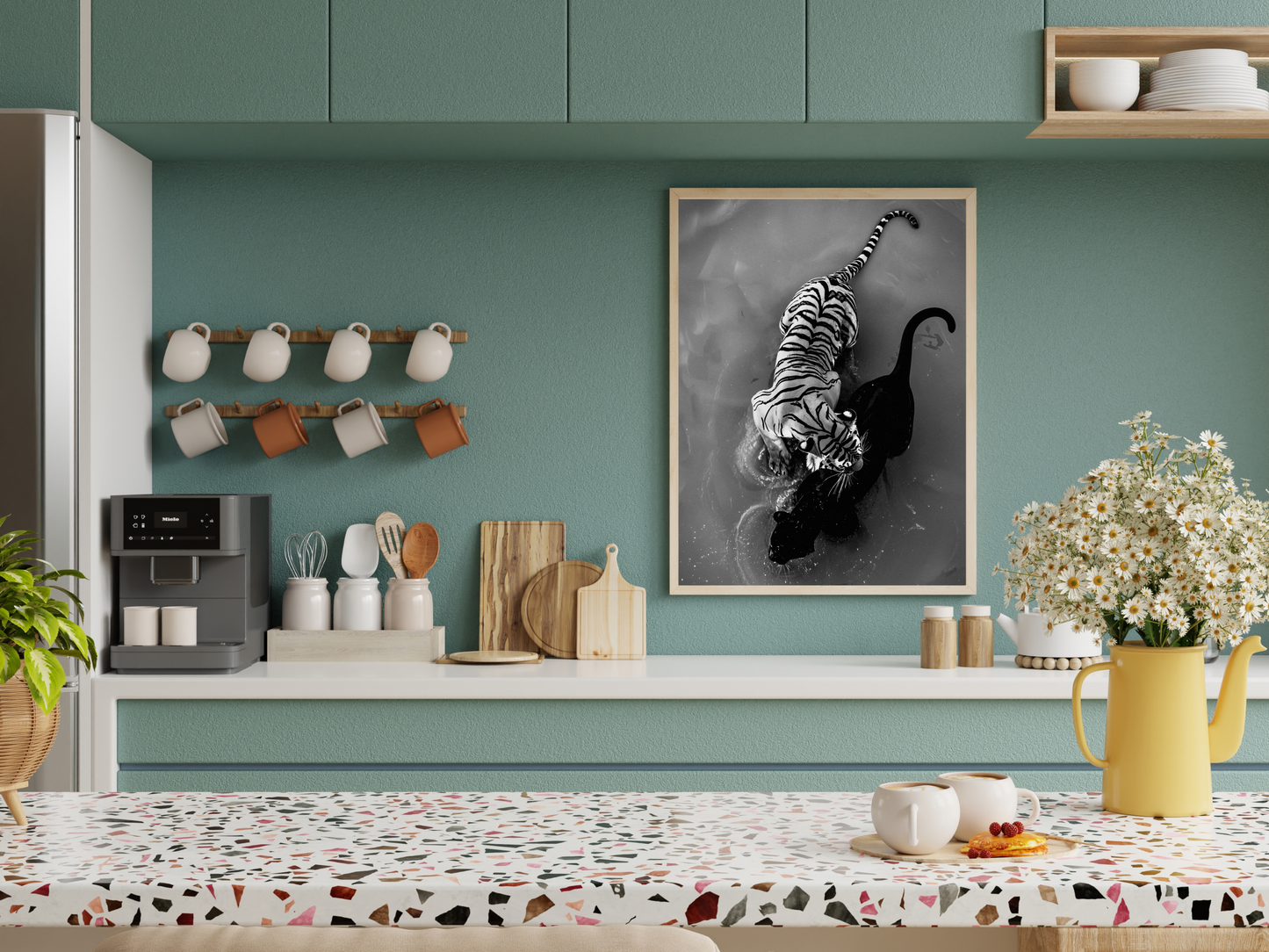 Tiger And Panther Poster Black and White – Wild Animal Art Print For Jungle And Wildlife Decor (Digital Download)